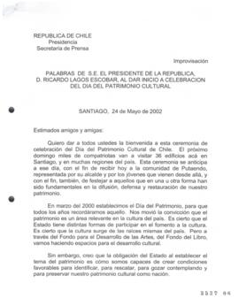Palabras de S.E. el Presidente de la República, D. Ricardo Lagos Escobar, al Dar Inicio a Celebra...