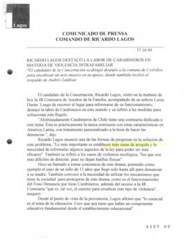 Ricardo Lagos destacó la labor de carabineros en materia de violencia intrafamiliar