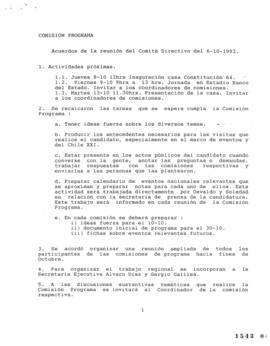 Comisión Programa. Acuerdos de Reunión Comité Directivo del 6-10-1992