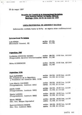 Lista de Llegadas y salidas en Integrantes de Reunión de Comité de la Internacional Socialista