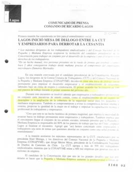 Lagos inició mesa de diálogo entre la CUT y empresarios para derrotar la cesantía. Primera reunió...