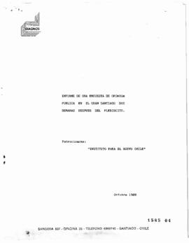 Informe de una encuesta de opinión pública en el Gran Santiago dos semanas después del Plebiscito