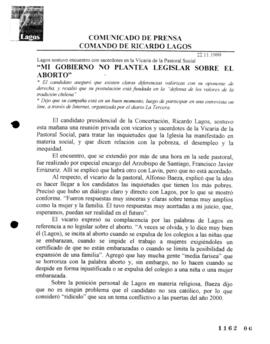 Mi gobierno no plantea legislar sobre el aborto. Lagos sostuvo encuentro con sacerdotes de la Vic...