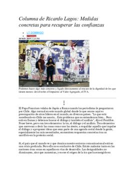 Columna de Ricardo Lagos: Medidas concretas para recuperar las confianzas