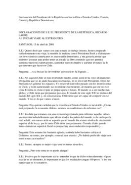 Declaraciones de S.E. el Presidente de la República, Ricardo Lagos, al iniciar viaje al extranjero