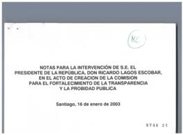 Notas para Intervención del Presidente de la República en Acto Creación de Comisión para Fortalec...