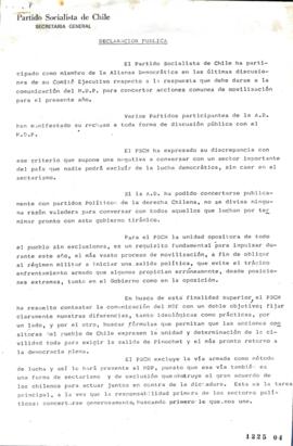 Declaración Pública de Partido Socialista relativa a Concertar Acciones Comunes con Movimiento De...