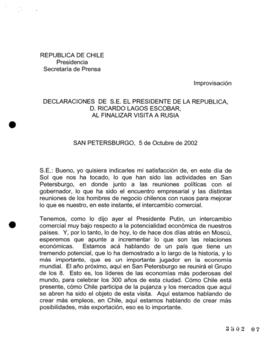 Declaraciones de S.E. el Presidente de la República, d. Ricardo Lagos Escobar, al Finalizar Visit...