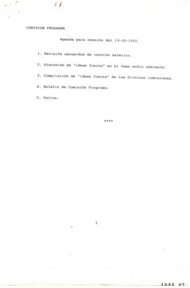 Comisión Programa. Agenda para reunión del 13-10-1992