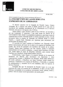 La inscripción de Lagos será una expresión de su liderazgo. Jefe de campaña de Lagos da a conocer...