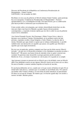 Discurso del Presidente de la República en Conferencias Presidenciales de Humanidades - Gianni Va...
