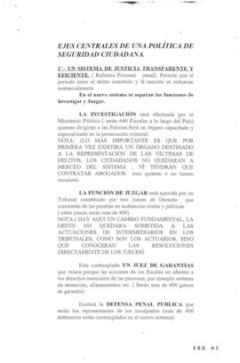 Ejes Centrales de una Política de Seguridad Ciudadana. Minuta