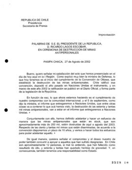 Palabras de S.E. el Presidente de la República, D. Ricardo Lagos Escobar, en Ceremonia de Destruc...