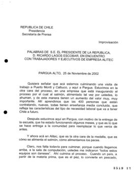 Palabras de S.E. el Presidente de la República, D. Ricardo Lagos Escobar, en Encuentro con Trabaj...