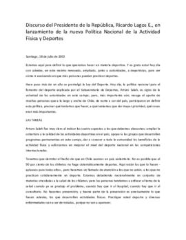 Discurso del Presidente de la República Ricardo Lagos E., en lanzamiento de la nueva Política Nac...
