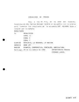 Comunicado de Prensa relativo a Encuentro de Carlos Ominami con la Prensa para Comentar Resultado...