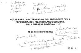 Notas para Intervención del Presidente de la República en Empresa Biosigma