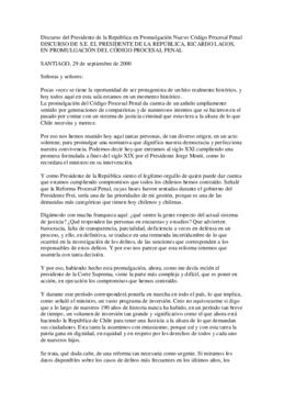 Discurso del Presidente de la República en Promulgación Nuevo Código Procesal Penal