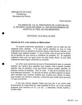 Palabras de S.E. el Presidente de la República, D. Ricardo Lagos Escobar, , D. Ricardo Lagos Esco...