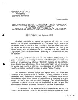 Declaraciones de S.E. el Presidente de la República, Ricardo Lagos Escobar, al Término de Ceremon...