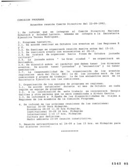 Comisión Programa. Acuerdos Reunión Comité Directivo 22.09.1992