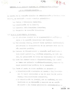 Informe de Comisión Nacional de Administración y Finanzas a Comisión Política Partido Socialista