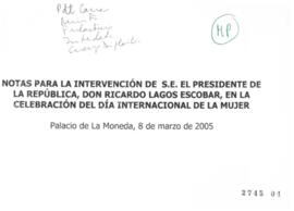 Notas para Discurso del Presidente de la República en Celebración del día Internacional de la Mujer