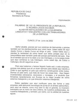 Palabras de S.E. el Presidente de la República, D. Ricardo Lagos Escobar, al Visitar Instalacione...