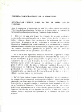 Declaración pública sobre la Ley de Television de Pinochet