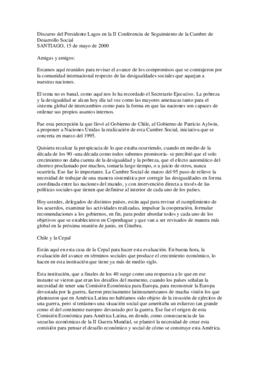 Discurso del Presidente Lagos en la II Conferencia de Seguimiento de la Cumbre de Desarrollo Social