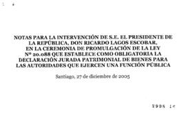 Notas para Intervención del Presidente de la República en Ceremonia de Promulgación de Ley Nº 20....