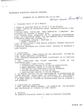 Secretaría Ejecutiva Comisión Programa Acuerdos Reunión 19-10-1992