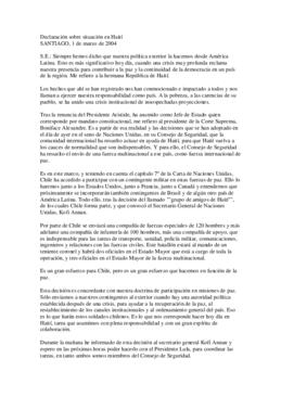 Declaración sobre situación en Haití