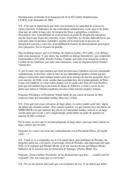 Declaraciones al término de la Inauguración de la III Cumbre Sudamericana