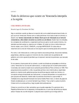 Todo lo doloroso que ocurre en Venezuela interpela a la región. Columna de opinión