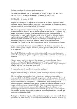 Declaraciones de S.E. el Presidente de la República, Ricardo Lagos, luego de presentar ley de pre...