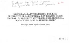 Notas para Intervención del Presidente de la República en Quinto Aniversario del Programa de Vaca...