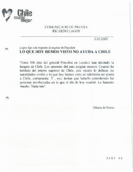 Lo que hoy hemos visto no ayuda a Chile. Lagos dijo con respecto al regreso de Pinochet. Comunica...