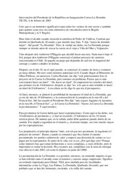 Intervención del Presidente de la República en Inauguración Cuesta La Dormida