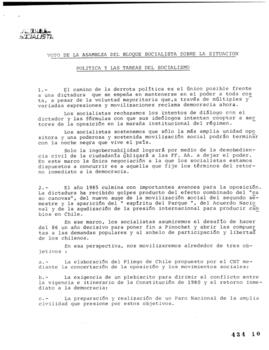 Voto de la Asamblea del Bloque Socialista sobre la situación política y las tareas del socialismo...