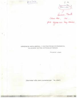 Herencia Neoliberal y Estrategia Económica: algunas notas introductorias. Artículo