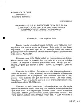 Palabras de S.E. el Presidente de la República, D. Ricardo Lagos Escobar, luego de Visitar Campam...