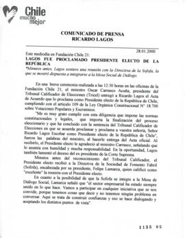 Lagos fue proclamado Presidente electo de la República. Este mediodía en Fundación Chile 21. Comu...