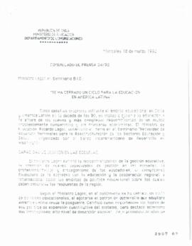 Se ha cerrado un ciclo para la educación en América Latina. Comunicado de prensa del Ministro de ...