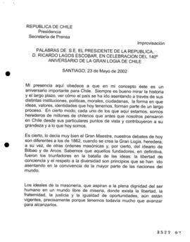 Palabras de S.E. el Presidente de la República, D. Ricardo Lagos Escobar, en Celebración del 140º...