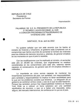 Palabras de S.E. el Presidente de la República, D. Ricardo Lagos Escobar, al Dar a Conocer Progra...