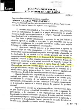 Lagos en el encuentro con alcaldes y consejales: Mayor igualdad para municipios. Comunicado de Pr...