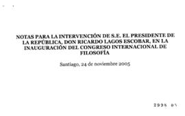 Notas para Intervención del Presidente de la República en Inauguración del Congreso Internacional...