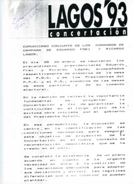 Comunicado de Prensa de Comandos de Ricardo Lagos y Eduardo Frei relativo a Reunión entre Ambos C...