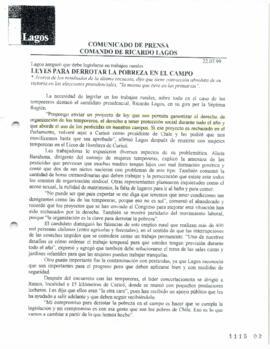 Leyes para derrotar la pobreza en el campo. Lagos aseguró que debe legislarse en trabajos rurales...